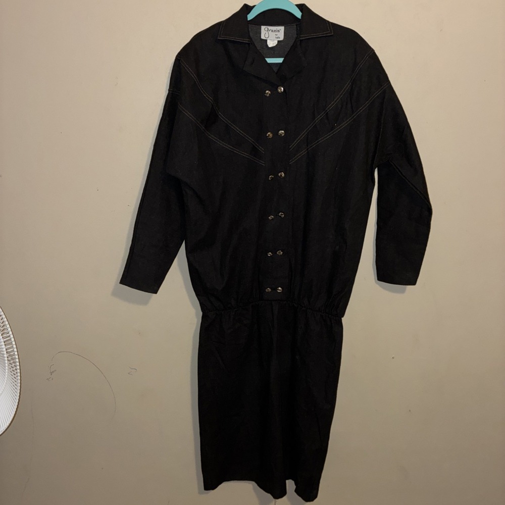 grazia for talls Western size 10 Denim jean/duster dress black shoulder pads